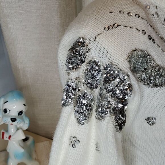 Vintage Beaded Sequin Long Sleeve Pullover Sweater, Hollywood & Vine, Sz Small - Picture 6 of 9